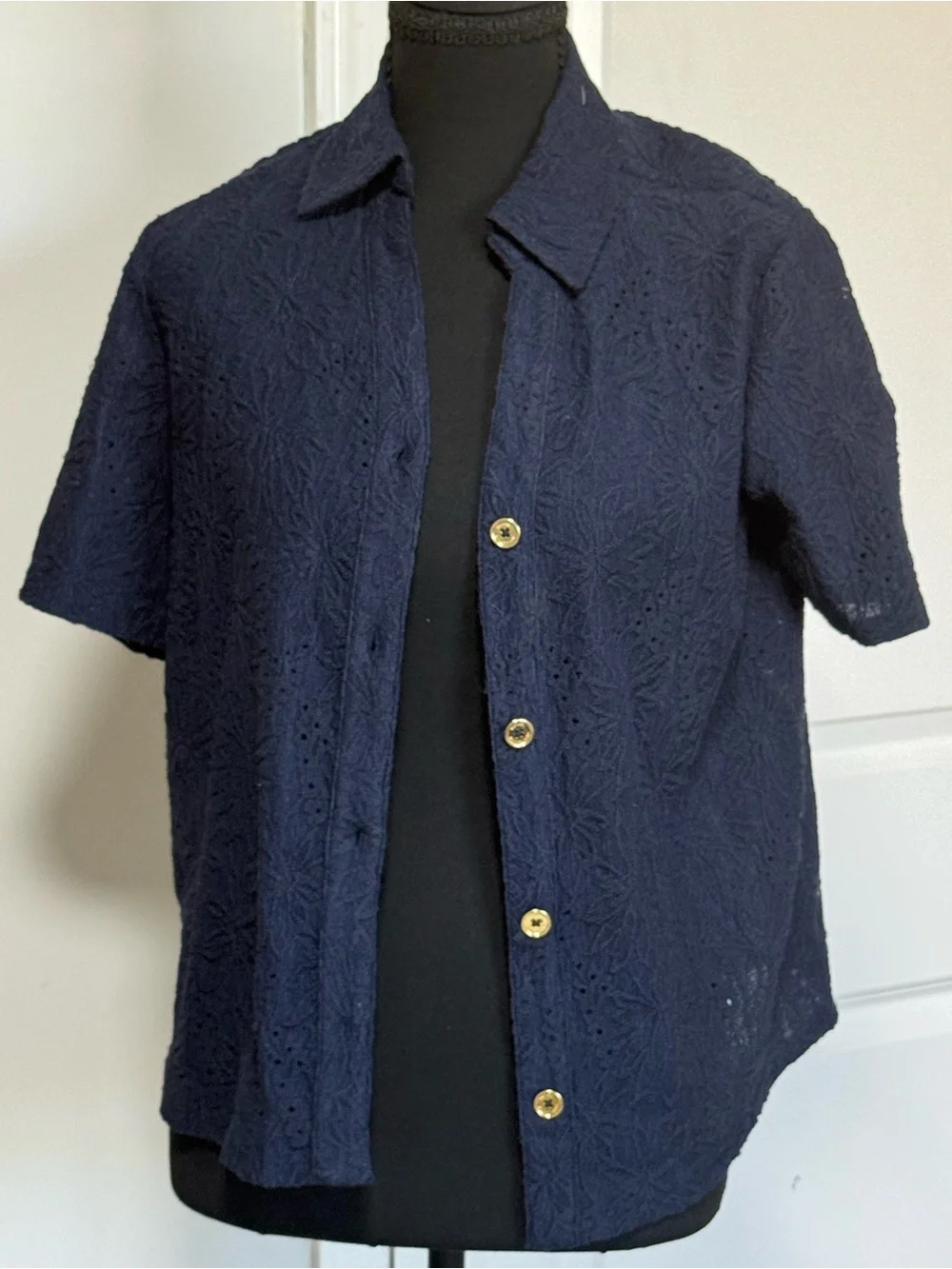 Michael Kors Navy Floral Jacquard Button-Front Top